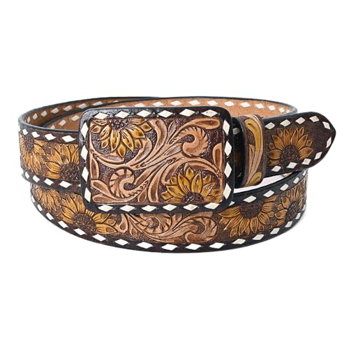 American Darling Beautifully Hand Tooled Brown Genuine American Leather Belt Men and Women Western Belt with Removable Buckle