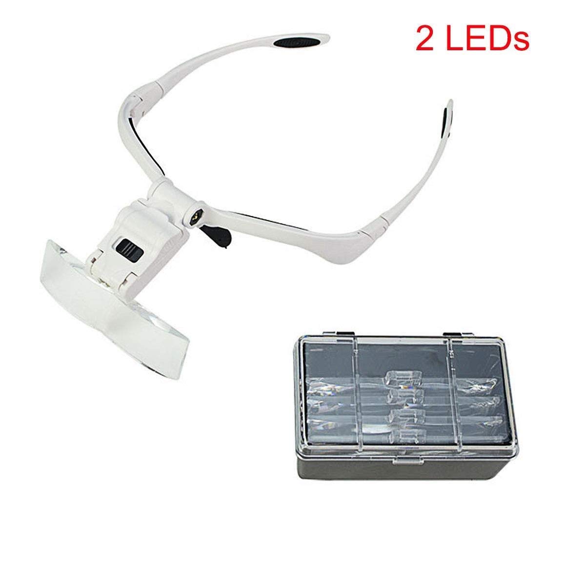 Lente d'ingrandimento dell'auricolare illuminata, con 2LED luci senza testa lente d'ingrandimento, 5 lenti rimovibili lente d'ingrandimento