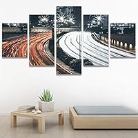 SIGNWIN 5 Panel Canvas Wall Art Street Lights for Home Decorations Ready to Hang - 60