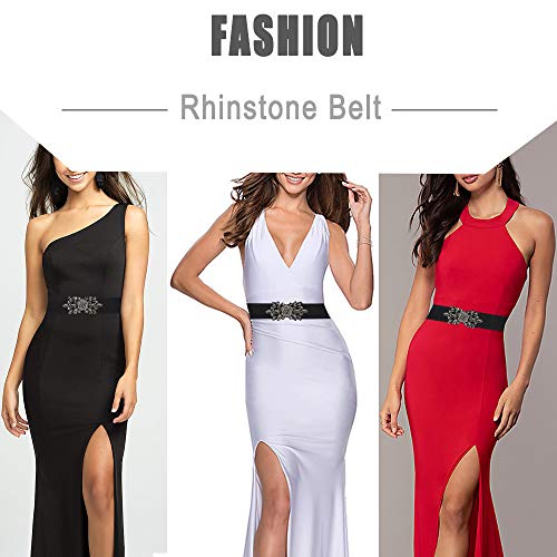 Dorchid Women Retro Belts Rhinestone Cummerbunds Floral Crystal Interlocking Waistband Stretch Belt For Female (Black, L-Xxl(32~39")) #TOP4