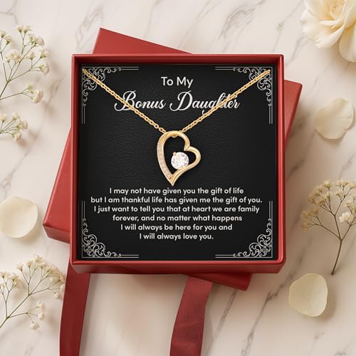 To My Bonus Daughter Necklace, Gifts For Bonus Daughter, Step Daughter Necklace From Stepmom, Step Daughter Gifts From Stepdad, Jewelry Box Gift Pendant For Bonus Daughter.2