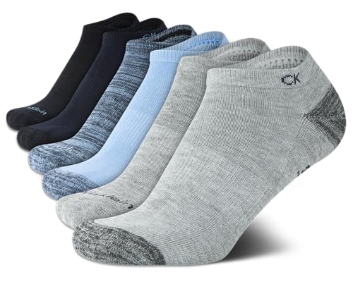 Calvin Klein Boys No Show Socks - 6 Packs Comfort Stretch Cushioned Performance Athletic Low Cut Socks for Boys (Sizes: M-L)