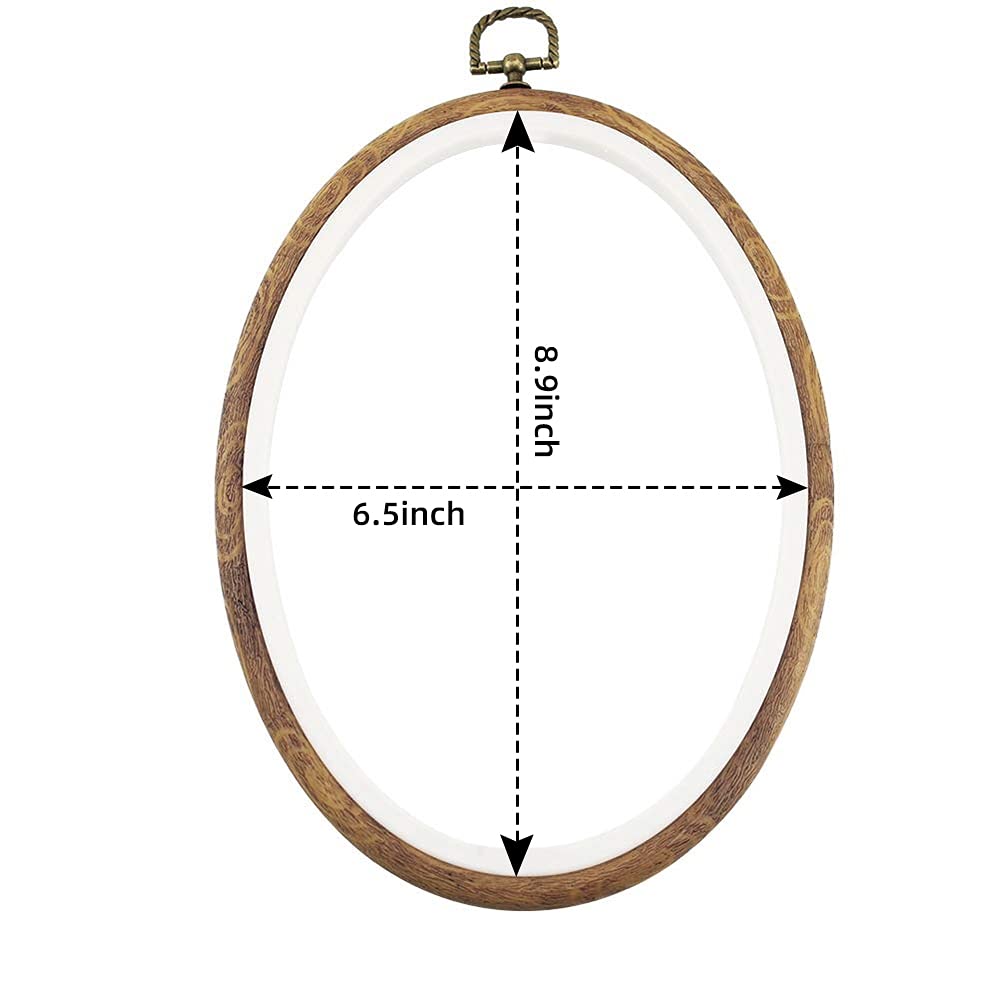 Aros de bordado ovalados – Juego de aro decorativo de punto de cruz de 9 pulgadas, marco de bordado de madera imitada para colgar en círculo, adorno artístico (9 a 5 piezas)