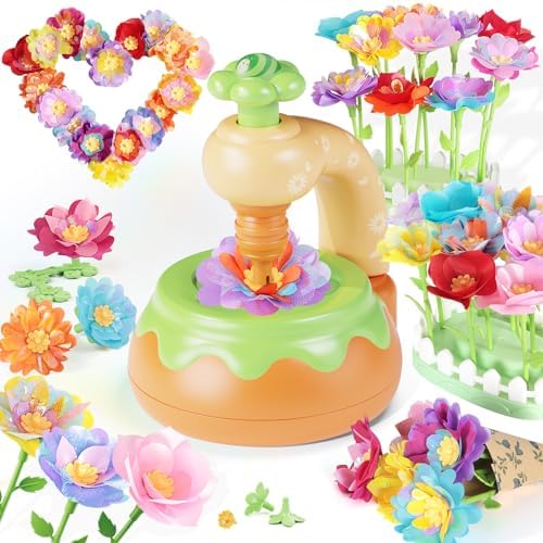 Euclidean Cube Blumen Basteln Kinder Bastelset Geschenk Mädchen 4 5 6 Jahre | Grün Blumenstrauß Bastelset, 230 Teile zum Basteln von 30 Blumen & Kranz, DIY Kunst- & Handwerksset fü