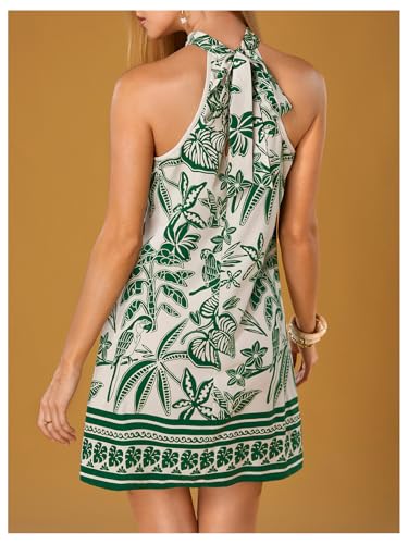 Image of Floerns Women's Sleeveless Floral Print Sundress Halter Neck A Line Short Dress