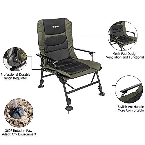 Silla de Pesca VINGLI Heavy Duty con Reposapiés, Silla de Camping Sobredimensionada con Respaldo Ajustable de 160° para Exterior/Jardín/Bosque miniatura 4