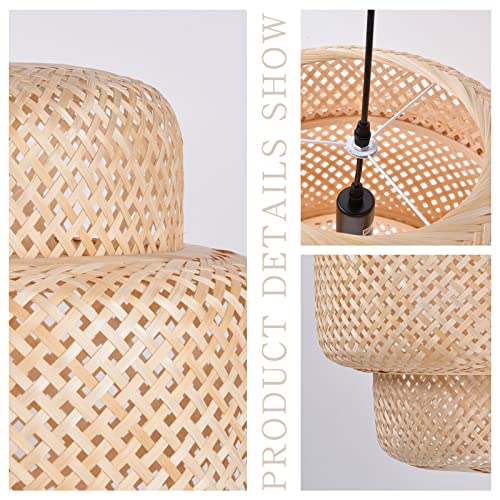 Image of Small Bamboo Pendant Light for Kitchen Island, Home Decor Lampshade Chandeliers, Handmade Weave Hanging Lighting Fixture, Creative Craft Lights (Without Bulb)