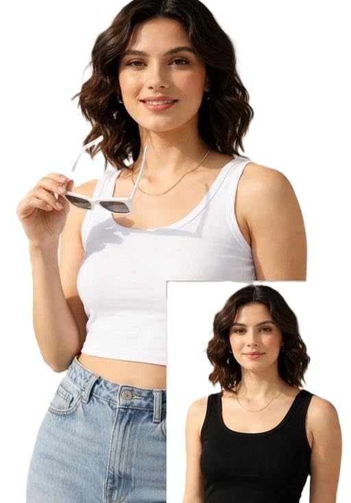 Women Sleeveless Cropped Tank Top Slim Fit Soft Stretchable Comfortable Round Neck Daily Outfit Single-image-31