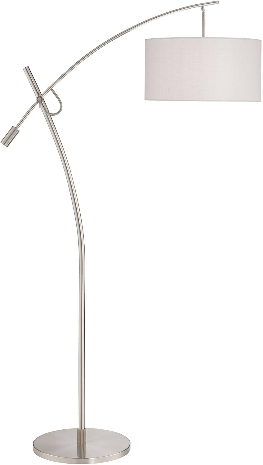 Possini Euro Design Raymond Modern Arc Floor Lamp with USB Charging Port 69" Tall Brushed Nickel Off-White Linen Drum Shade Adjustable Boom Arm for Living Room Reading House Bedroom Home Office