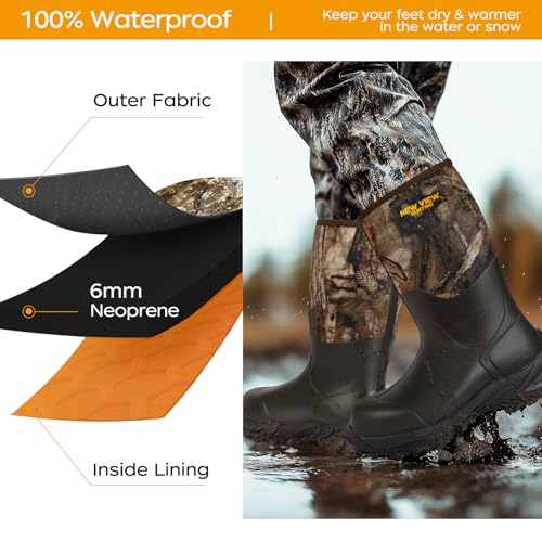 NEW VIEW Insulated Hunting Boots for Men Cold Weather, 6mm Neoprene Rubber Boots for Winter, Camo Durable Waterproof Mud Boot for Deer, Duck, Bird Hunting3