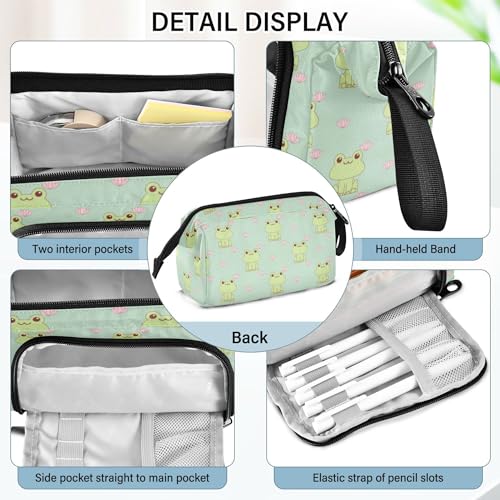 Image of Fisyme Cute Frog Pencil Case Large Capacity Pencil Pouch Pen Bags Box Big Makeup Pencil Case Organizer