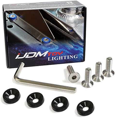 iJDMTOY 4pc JDM Racing Style M6 Black Aluminum Washers Bolts Kit Compatible With Car License Plate Frame, Fender, Bumper, Engine Bay, etc
