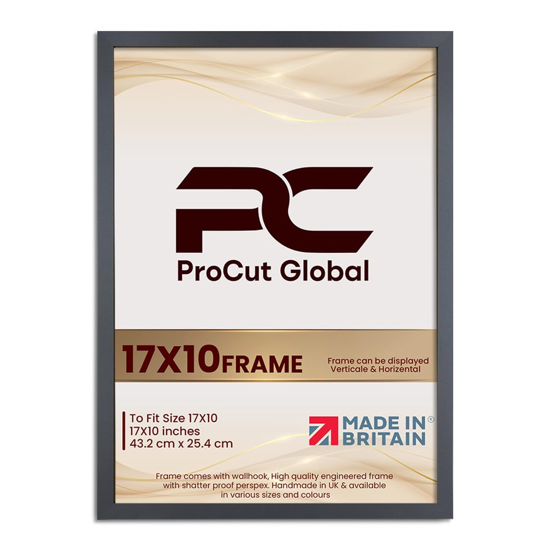 Procut Global 17X10 Dark Grey Picture Frames - Modern Wooden Photo Frame with Shatterproof Perspex for Wall or Tabletop - Perfect for Posters, Certificates, Prints - Sizes & Colors Available