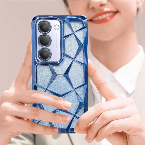 Image of VONZEE Gradient Glitter Case for Redmi 15, Luxury Electroplated 3D Cube, Diamond Bling Shiny Soft TPU Clear Shockproof Women Girls Protective Phone Cover (Sierra)