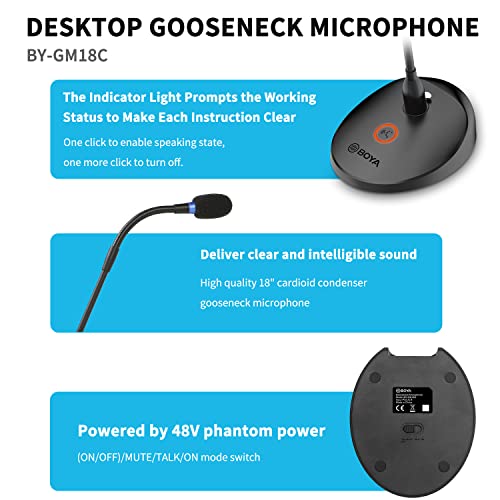 Boya Desktop Gooseneck Condenser Microphone 18" Podium Microphones With Mute Button Led Indicator Xlr Mic For Meetings Video Conferences Streaming Lectures By-Gm18C #TOP3