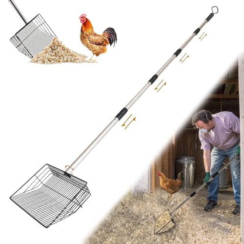 Image of 10 inch Large Multi-Purpose Chicken Poop Scooper,Poop Shovel for Chicken Coop Accessories, Coated Metal anti-rust design,22 to 68 inch Adjustable Stainless Steel Handle,Cleaning Tool for Dog Waste,Cat Litter
