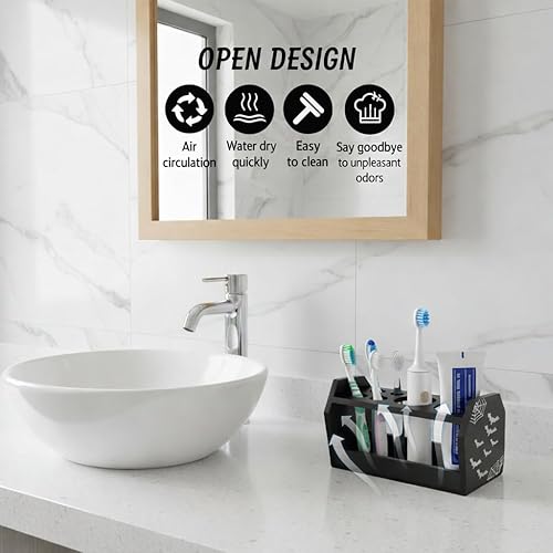 Vista 6 de Decoración gótica de baño de Halloween – Soporte para cepillo de dientes con forma de ataúd gótico espeluznante con lados abiertos, secado rápido