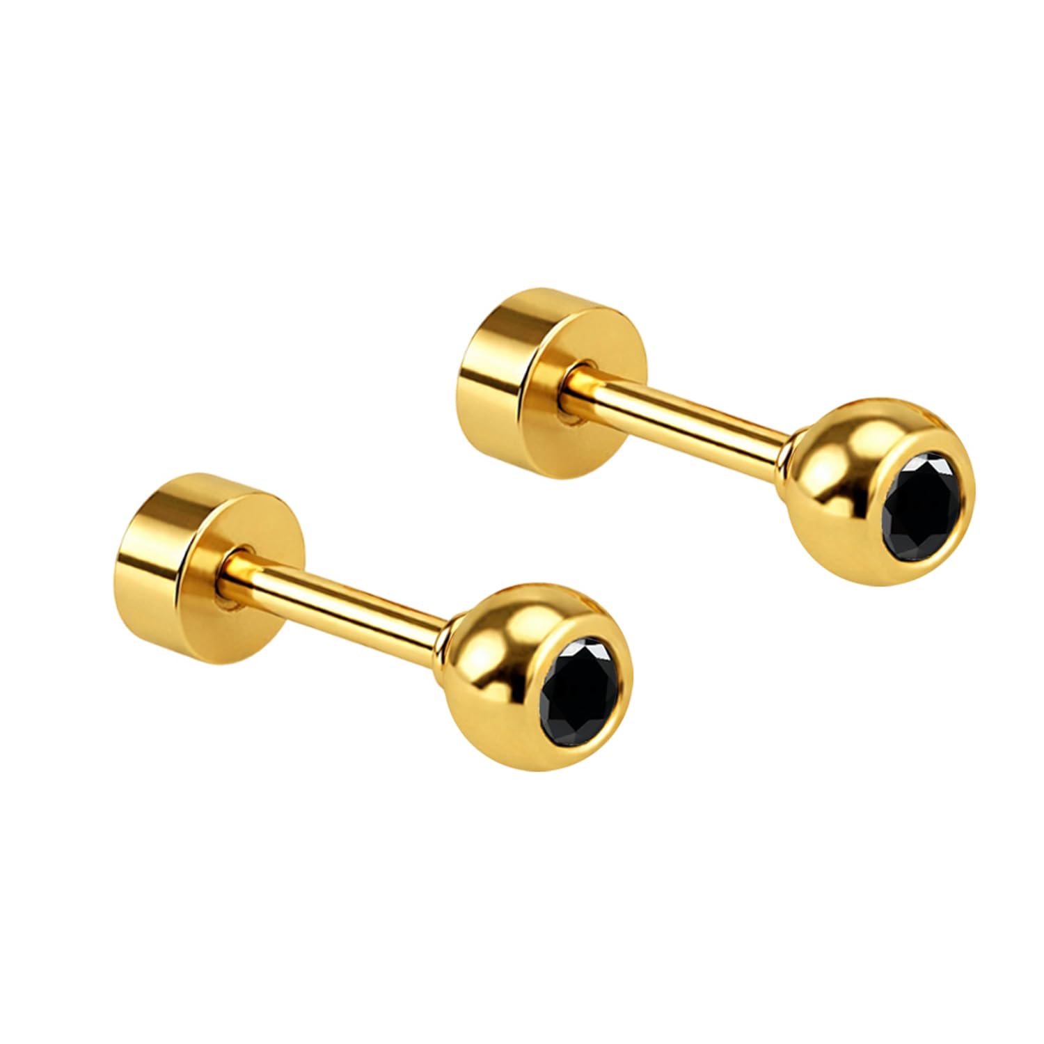 vama FASHIONS 3mm 18K Gold Plated Stainless Steel Anti Tranish Black Stone Katori Shape Small Ear Studs Hypoallergenic Lightweight Stud Earrings for Men & Boys-picture-34