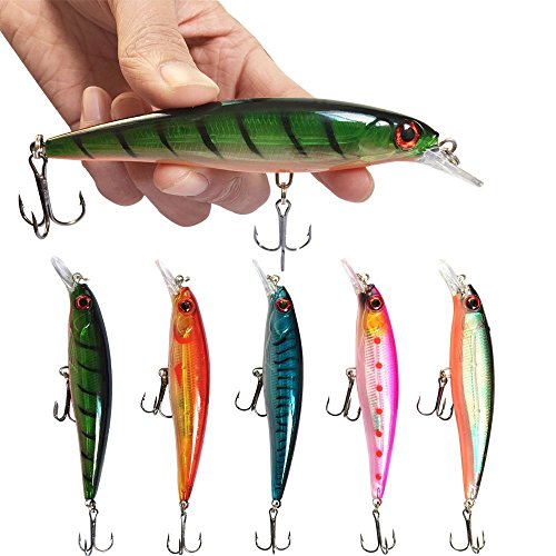 Minnow Bass Fishing Lures - Jerkbait Sinking Lure Set Hard Baits Crankbait for Trout Catfish Musky Bluegill Fishing Plug 5Pcs/kit