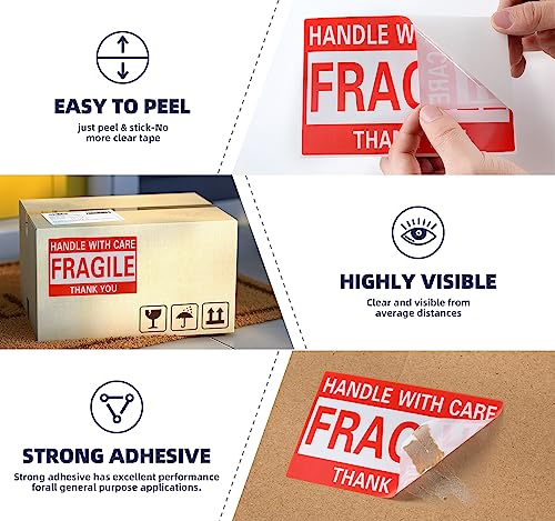 Image of 4 x 6 Inch Fragile Stickers Handle with Care 500 Permanent Adhesive Fragile Stickers for Shipping Moving Glass Fragile Labels (1 Roll, 500 Labels)