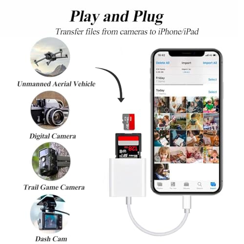 Leitor de cartão SD 2 em 1 suporta cartão SD e TF para iPhone iPad, leitor de cartão de memória, ada