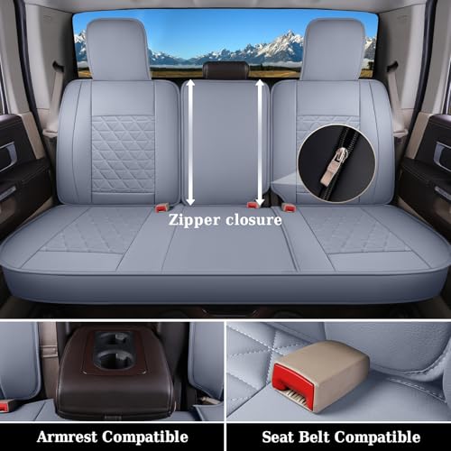 Image of Coverado Car Seat Covers Full Set, Waterproof RAM 1500 Seat Cover Compatible with 2002-2026 RAM 1500 2500 3500 Crew Double Mega Quad Cab with Flat Bench, Gray