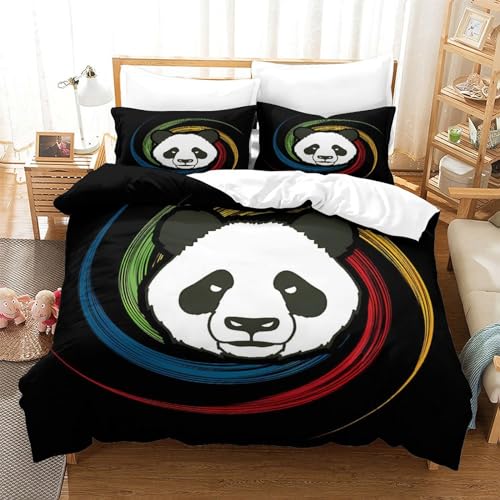 Housse de couette panda 3D 200x200 parure de lit microfibre arc-en-ciel