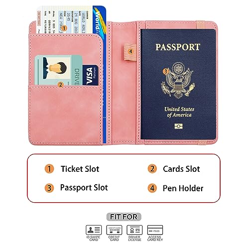 Image of Melsbrinna Premium Leather Passport Holder Covers Case, Waterproof Rfid Blocking Travel Wallet Passport Holder with Pen Holder, Cute Passport Book for Women /Men