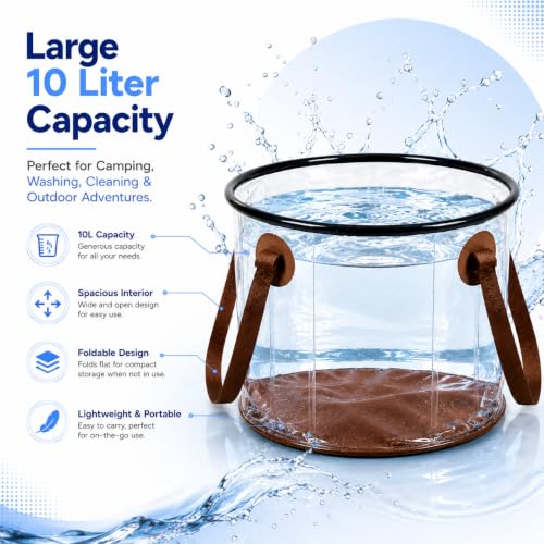 Image of Transparent Water Bucket 10L | Foldable Waterproof PVC Bucket | Portable Water Storage for Camping, Fishing, Gardening, Trekking & Home(10 Liter - Transparent)