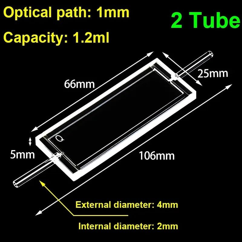 1 x Quarz-Durchflussküvette, 1 mm, optischer Weg, Glasröhre für U-V-Übertragung, 1,2 ml Fassungsvermögen (2 Röhren)