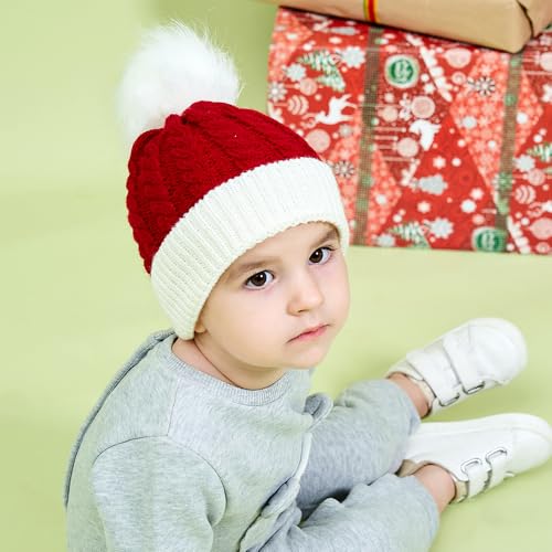 Christmas Knitted Hat for Kid Toddler Baby, Winter Soft Warm Baby Beanie Santa Hat with Pom Pom2