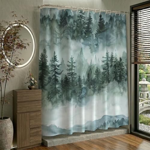 Rideau salle de bain lavable en machine avec tissu polyester imperméable vert