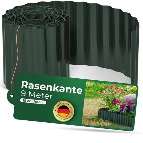 Novatool Beetumrandung 15 cm hoch I 9 Meter I Grün I Beeteinfassung Gießrand Begrenzung Garten Rasenkante Kunststoff Beeteingrenzung Rasenbegrenzung Rasenumrandungen Beetumrandungen