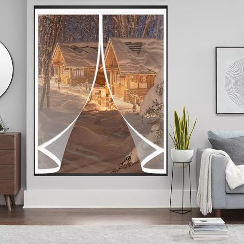 Cortina Térmica Magnética 82 x 69 cm Prueba Viento Impermeable Invierno, Aislante Acústico, Aislante Frio Cortina Térmica para Estar Balcón Sala, A