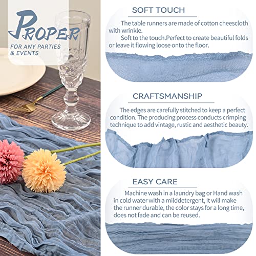 YMHPRIDE 2 Packs Cheesecloth Table Runner, 35"x120" Dusty Blue Rustic Gauze Fabric Boho Table Runner - Image 2