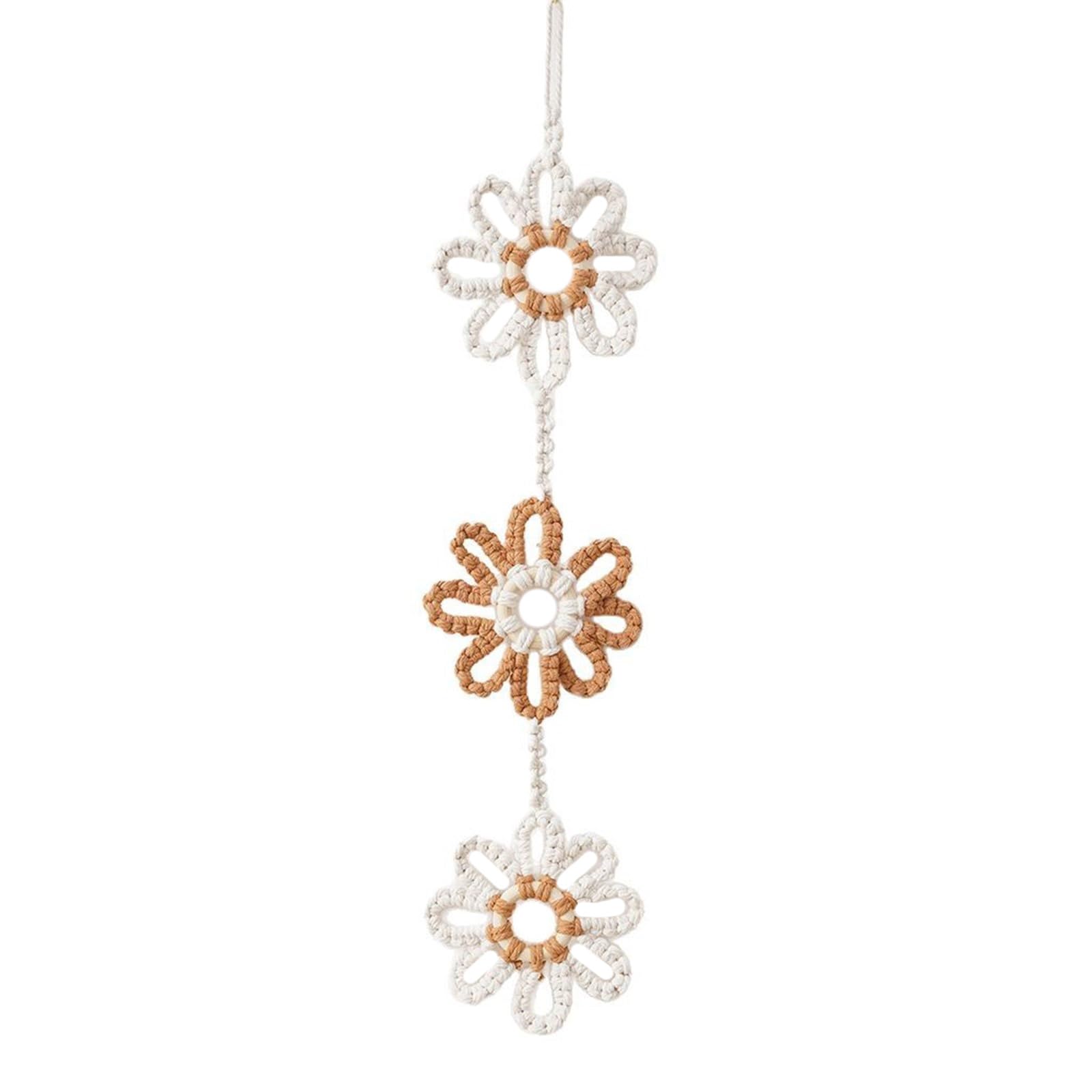 Jazuaiao Artistic Flower Pattern Macrames Wall Hanging Decors Cotton Fiber Handwoven Pendant for Children Bedroom Nursery Decors Woven Cotton Rope Pendant