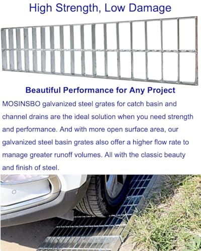Image of Galvanized Steel Drain Grate, Driveway Channel Cover 24x6 in