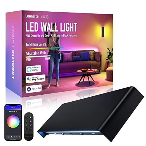 Leonlite Indoor & Outdoor Smart Wifi Led Wall Sconce,100-265V 1264Lm Rgbcw Color Changing Porch Light,Compatible With Alexa Google Siri,Remote Control Included,No Hub Required,Aluminum,Ip65 Waterproof #TOP17