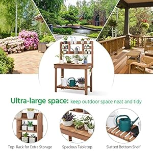 Yaheetech Potting Bench Table Horticulture Germination Table Outdoor Garden Work Bench Platform wDisplay RackStorage ShelfHangerThoughtful Sink Brown