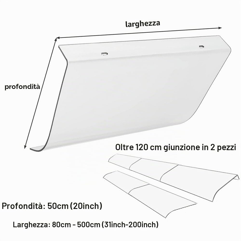Pensilina tettoia in policarbonato, 50x80cm 50x100cm 50x120cm 40x50cm 40x40cm 40x80cm 40x100cm Pensilina da esterno per porta d'ingresso (Size : 50x80cm)