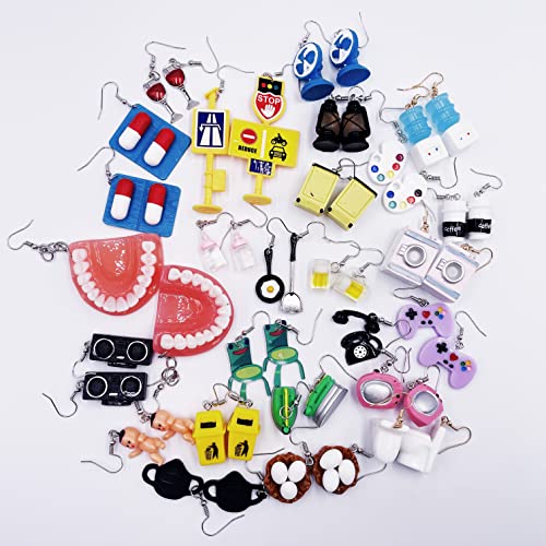 Gifikoi 25 Pairs Weird Funny Earrings For Women Girls Cute Aesthetic Dangle Drop Earrings Furniture Tooth Glass Kawaii Funky Earring Set #TOP2
