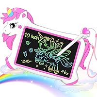 HappyGoLucky Unicorn Gifts Toys for 2-8 Year Olds Girls, 10Inch Drawing Pad Toddler Toys LCD Writing Tablet with Lock Function, Erasable, Portable, Early Christmas Presents Birthday Gifts Travel Games