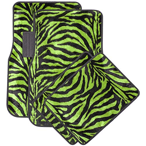 Motorup America Auto Floor Mats (Set of 4) - Green Zebra Animal Print Fits Select Vehicles Car Truck Van SUV
