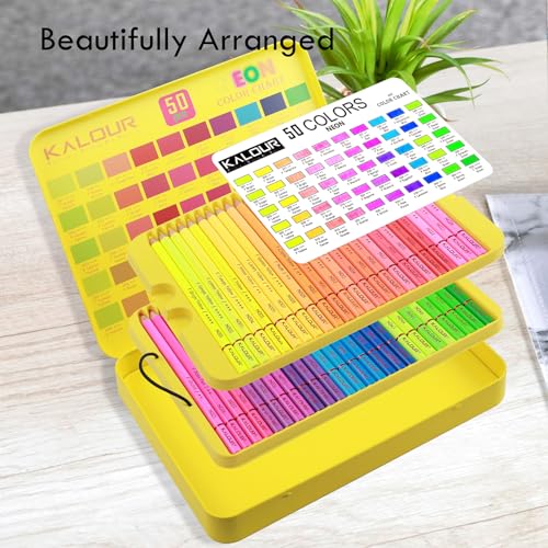 KALOUR PDAS 50 lápis de cor neon para livros de colorir adultos, conjunto de lápis de desenho profis