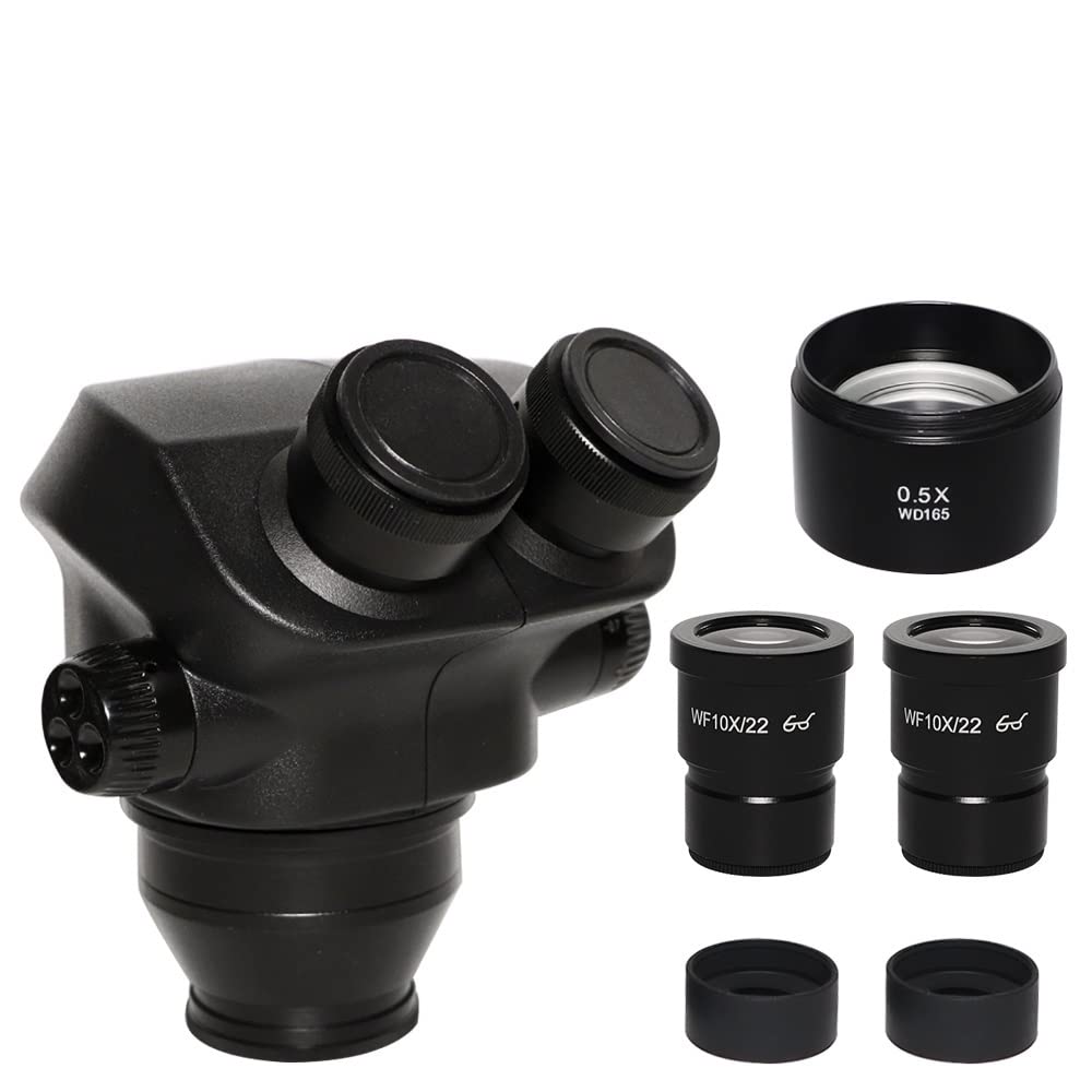 Mikroskop Schwarzes 7X-45X 3.5X-90X Simul-Focal Binokulares Mikroskop +0.5x 2.0x Hilfslinsen-Okular Kontinuierlicher Zoom Stereo-Mikroskopkopf(3.5-90X)