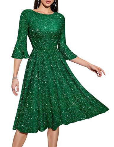 Image of HomRain Women's Church Dresses Modest Bell Sleeve Wedding Guest Cocktail Tea Party Vintage Evening Dress