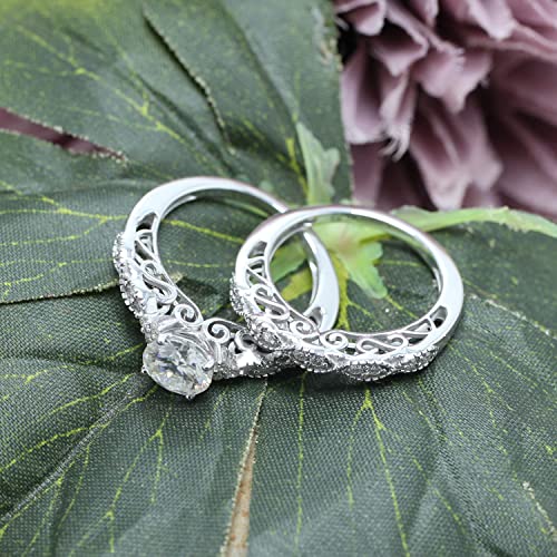 SAVEARTH DIAMONDS 1.5ct Center 7.5mm G-H-I Color Round Cut Vintage/Antique Lab Created Moissanite Engagement Ring Bridal Set In 14K Gold Over Sterling Silver For Women4