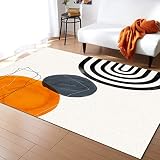 Contemporary Non-Slip Area Rug Mid Century Boho Modern Geometric Orange Circle Art Carnival Rubber B