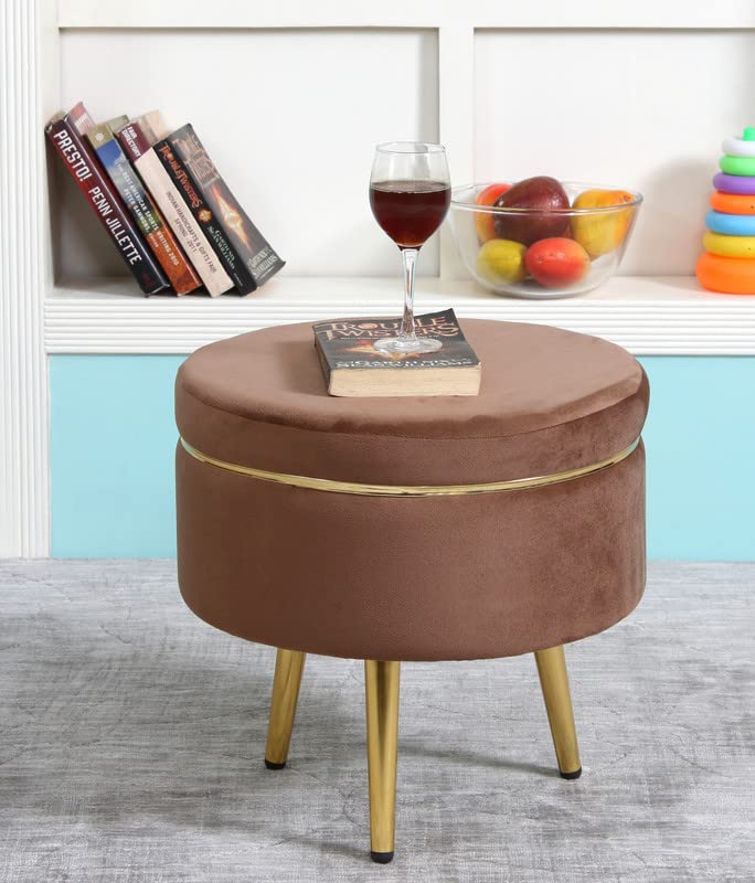 Image of Ottoman Stool for Living Room, Velvet Foot Rest Puffy for Sofa, Foot Stool for Sitting, Modern Puffy for Bedroom, Metal Legs Ottoman for Home Decor, 17 inch Height (Stool-Mouse)