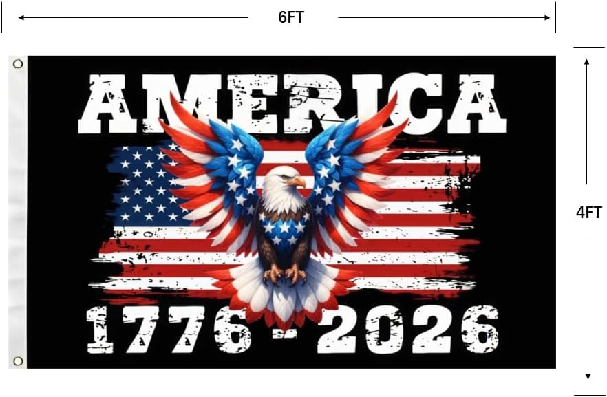 250th Birthday Flag 4X6Ft,Double Sided 3PLY, USA 250 Years 1776 2026 Flags,Men Women Banner,Vibrant Colors, Double Stitched with 2 Brass Grommets, Bar Garden Street Decoration, GYM, Office Decor,Indoor Outdoor Use,Gifts. (Black+Eagle, 4x6ft)